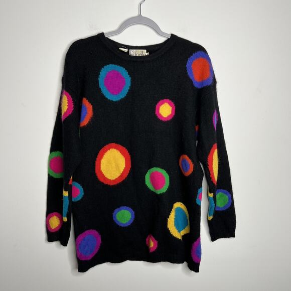 VINTAGE Rafaella Sweater Womens‎ Medium Black Angora Lambswool Polka Dot 90s - Picture 6 of 8